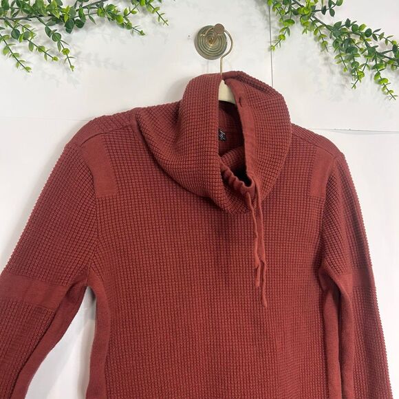 Prana Masina Sweater Dress Women's Large Rust Waffle Knit Thermal Cowl Neck L - Picture 6 of 12